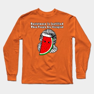 Resistance Is Justified When People Are Occupied - Watermelon Keffiyeh - Full Wrap - With Eyes - Back Long Sleeve T-Shirt